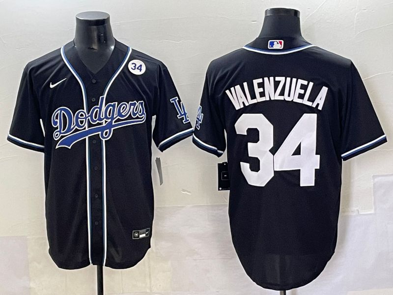 Men 2025 Los Angeles Dodgers #34 Valenzuela Black Three generations Fashion Nike MLB Jersey style 70410->los angeles dodgers->MLB Jersey